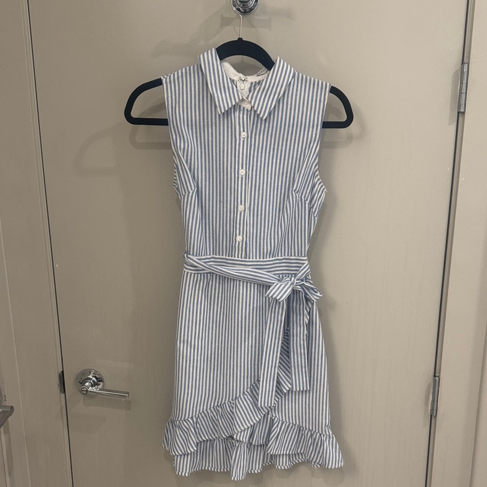English Factory Blue and White Striped Shirt Dress